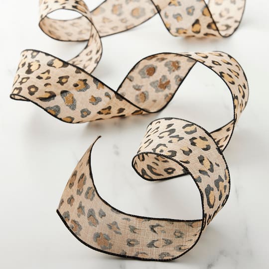 12 Pack: 2.5" x 25ft. Faux Linen Wired Leopard Ribbon by Celebrate It™